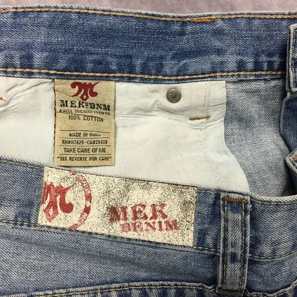 MEK Mens Chicago Boot Cut Blue Jeans size 40x34 Button Fly Cotton Denim Buckle - Picture 8 of 15